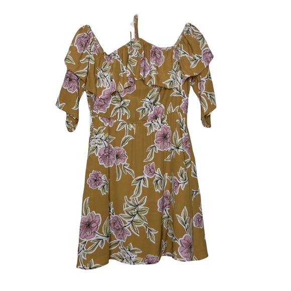 Nwt - Cupcakes & Cashmere Yellow Floral Off-the-Shoulder Mini Dress - Size Small - Picture 1 of 6